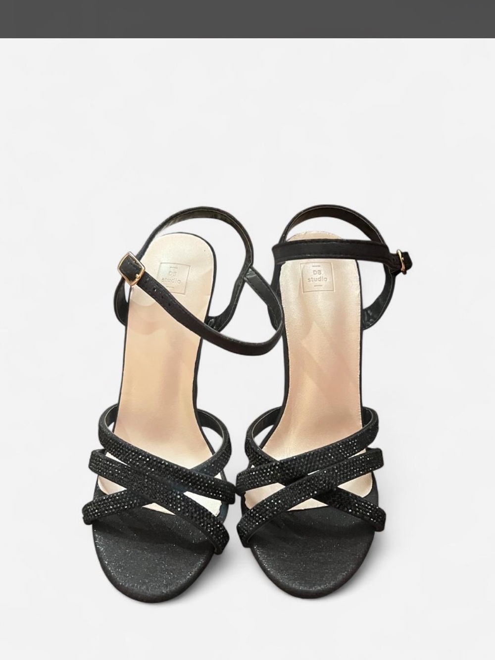 David’s Bridal Black Strappy Rhinestone Ankle-Heel Pumps